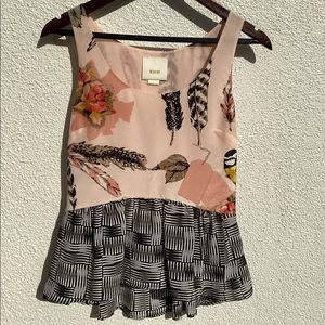 Anthropologie Maeve Silk Finley Bird Feather Tank